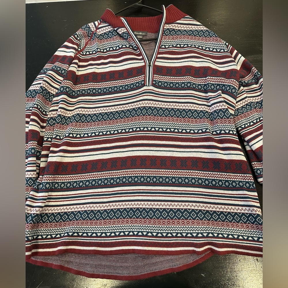NWT Sz XXL Eddie Bauer Cranberry Fair Isle 1/4 Zip Sweater